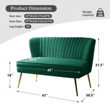 TINA'S HOME Contemporary Velvet Loveseat Sofa, Upholstered Loveseat Couch with Golden Metal Legs, Small Tufted 2-Seat Sofa Armless Love Seat for Living Room, Bedroom, Apartment Small Spaces, Green TINA'S HOME