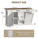 RALGEND Kitchen Island with Power Outlet & Drop Leaf, Rolling Storage Cart with Trash Storage Cabinet,Farmhouse Mobile Island Table for Kitchen, Dining Room, Hidden Casters, White and Walnut RALGEND