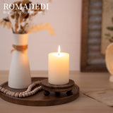 Romadedi Farmhouse Wood Riser for Display- 2 pcs Rustic Decor Mini Wooden Pedestal Decorative Round Tray for Home Table Bathroom Counter Shelf Kitchen, Brown Romadedi