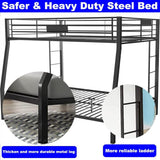 DOONREXS Upgraded Version Thicken Metal Full XL Over Queen Bunk Bed, Heavy Duty Stronger Steel Bunk Beds Full XL Over Queen Size with Ladders and Safety Guard Rail, Easy Assembly (Full XL Over Queen) WoodArtSupply