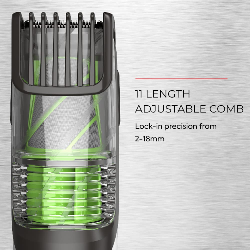 Remington Vacuum Beard Trimmer,13 Length and Style Settings with Adjustable Length Comb (2-18mm),Vacuum Trimmer for Beard, Mustache, and Stubble, Rechargeable Lithium Power, Washable, Removable Blades Remington
