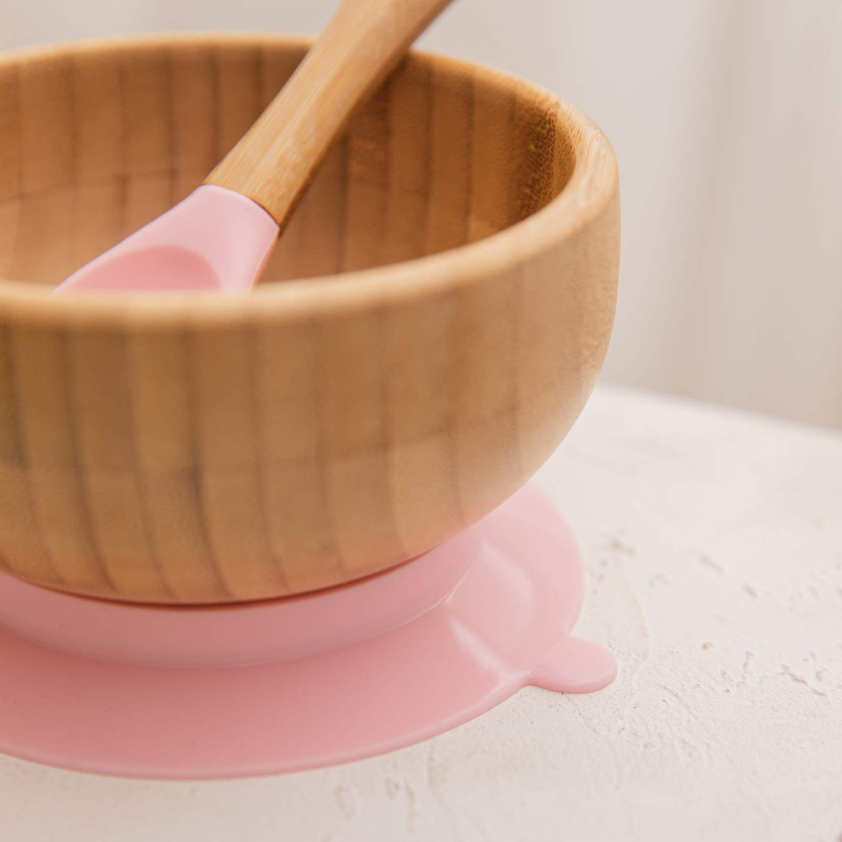 Baby Bowls and Spoons, Baby Bamboo Bowl and Spoon | Silicone Suction | Bamboo Baby Bowls for Baby | Baby Bowls First Stage | Baby Wood Bowls (Pink) HI BABY MONMENT