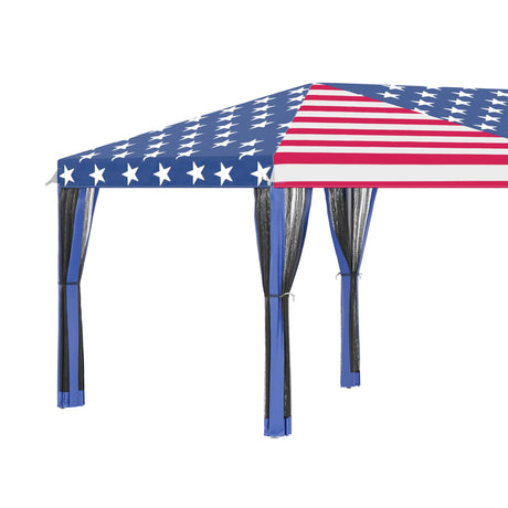 10' X 20' Pop Up Canopy Gazebo Tent with Netting, Heavy Duty Instant Sun Shelter with Carry Bag, Portable Large Tents for Parties for Outdoor, Garden, Patio, American Flag Pattern Event Tent FUCIHOMA