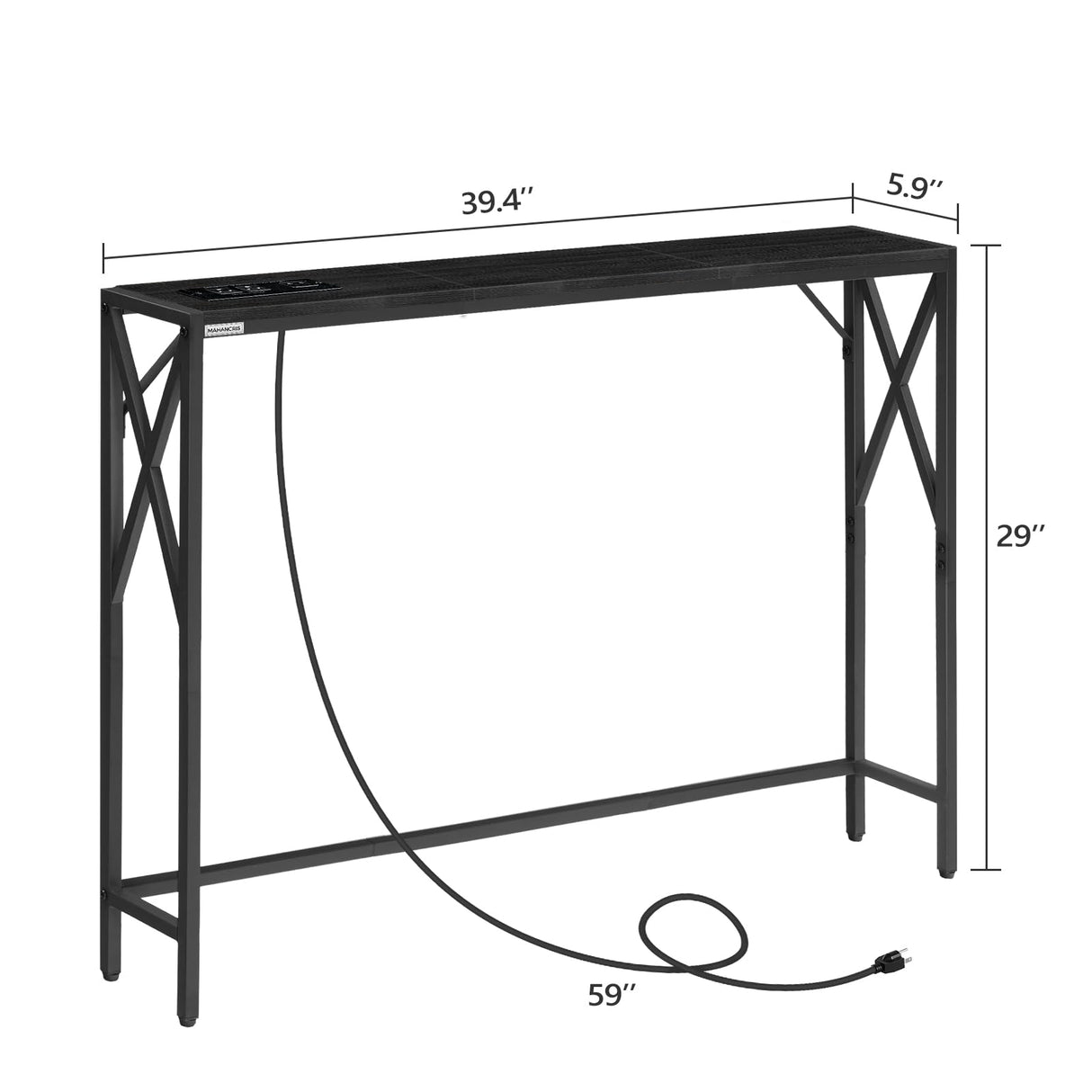 MAHANCRIS Sofa Table with Charging Station, 39.4” Console Table, Narrow Entryway Table, Slim Hallway Table, Retro Couch Table, for Entrance, Foyer, Living Room, Hallway, Black CTHB151E01 MAHANCRIS