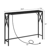 MAHANCRIS Sofa Table with Charging Station, 39.4” Console Table, Narrow Entryway Table, Slim Hallway Table, Retro Couch Table, for Entrance, Foyer, Living Room, Hallway, Black CTHB151E01 MAHANCRIS