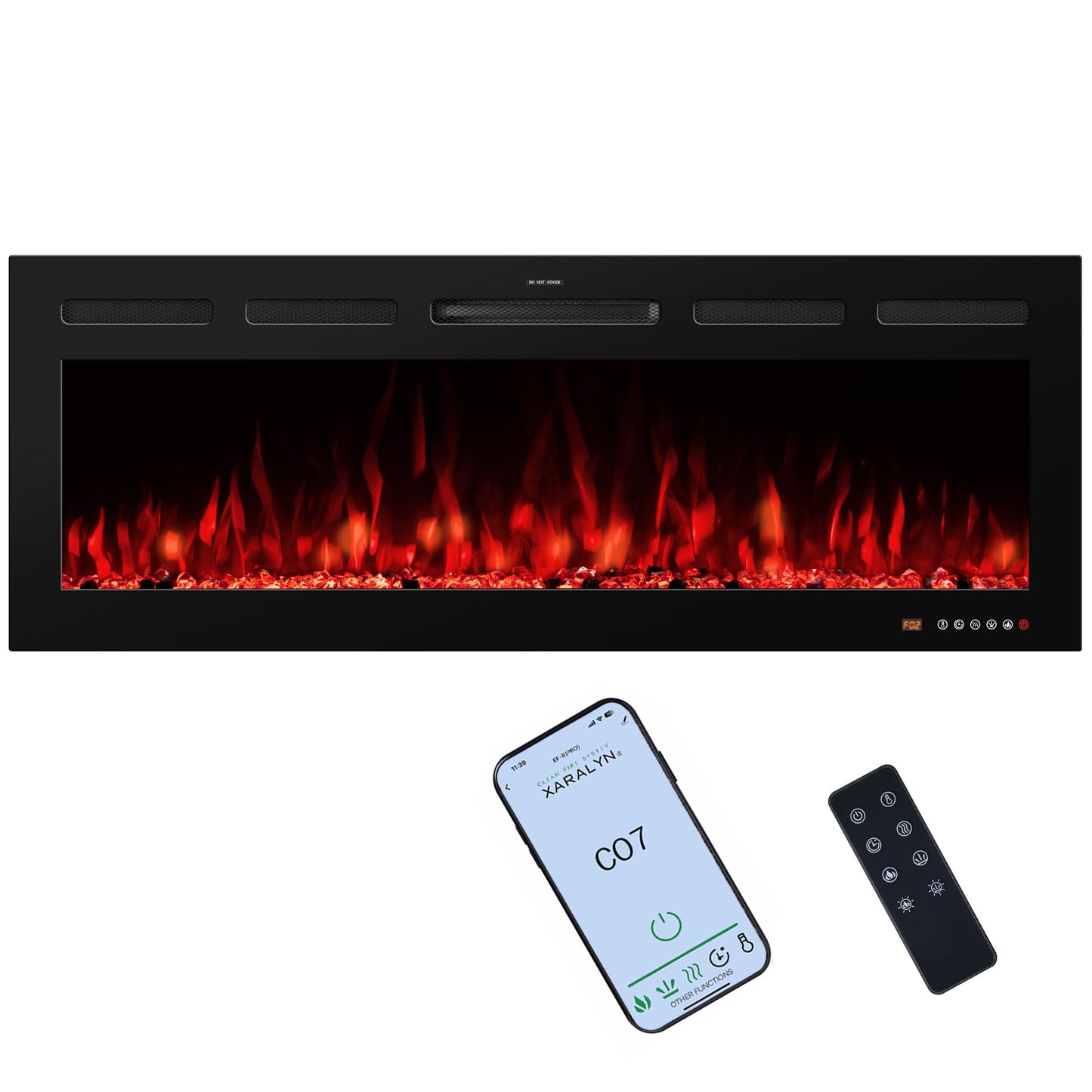 VINEMOUNT 48“ Smart Electric Fireplaces Inserts, Remote & Touch Screen & APP Control, Recessed & Wall-Mounted Fireplace Heater with Thermostat,Multi-Color Flames…