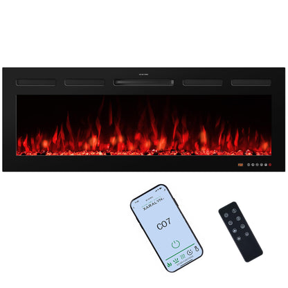 VINEMOUNT 48“ Smart Electric Fireplaces Inserts, Remote & Touch Screen & APP Control, Recessed & Wall-Mounted Fireplace Heater with Thermostat,Multi-Color Flames…