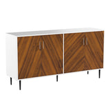 Walker Edison Fehr Modern 4 Door Bookmatch Buffet, 58 Inch, White Walker Edison