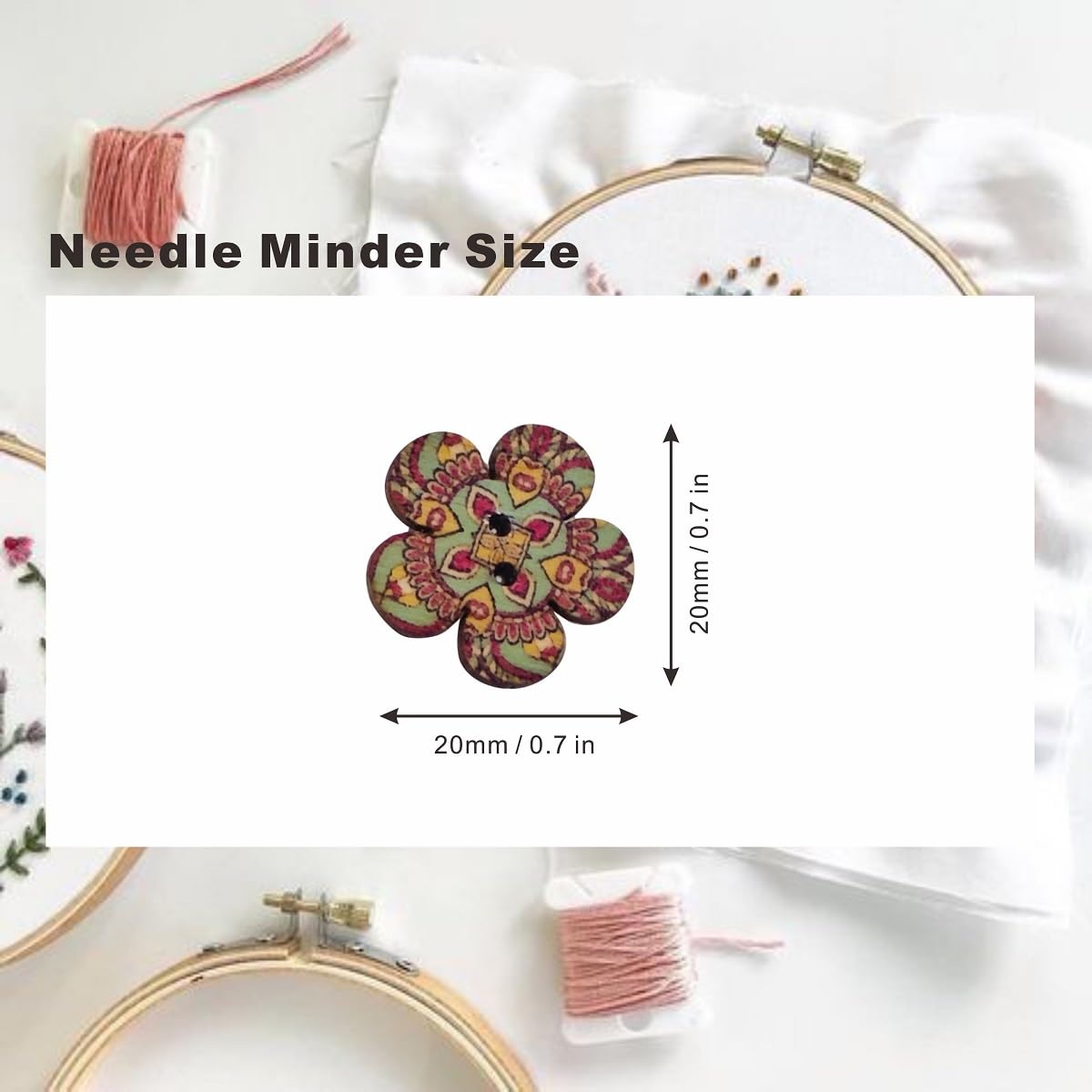 4 Pieces Retro Painted Small Flowers Needle Minder，Magnetic Pin Holder for Cross Stitch, Needlework and Embroidery Accessories，Magnetic Needle Nanny WoodArtSupply