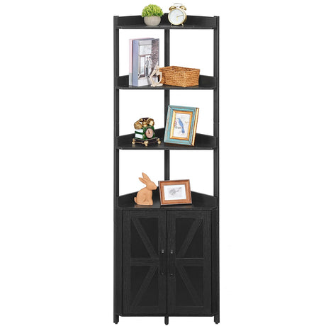 HOOBRO Corner Shelf with Storage, Tall Corner Storage Cabinet, 5-Tier Corner Bookshelf Stand,Corner Bookshelf with Protective Fence, for Living Room, Black BB78CJ01 HOOBRO
