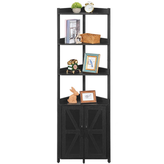 HOOBRO Corner Shelf with Storage, Tall Corner Storage Cabinet, 5-Tier Corner Bookshelf Stand,Corner Bookshelf with Protective Fence, for Living Room, Black BB78CJ01