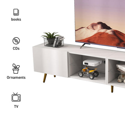 Bonzy Home 86" LED TV Stand, Modern Entertainment Center up to 90" TV, Television Console Table with Storage Cabinets for Living Room, White - WoodArtSupply