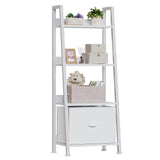 Furologee 4-Tier White Ladder Shelf, Ladder Bookshelf with Removable Drawer, Bookcase Storage Rack Organizer, Freestanding Storage Shelves for Living Room, Home Office, Bedroom Furologee