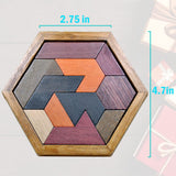 KINGOU Hexagon Tangram Puzzle Wooden Brain Puzzles for Kids & Adult Challenge Wooden Brain Teasers Puzzle Games for Family Party Gift - Brain Games for Kids KINGOU