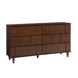 Walker Edison Contemporary Detailed 6-Drawer Solid Wood Dresser, 60 Inch, Walnut-T Walker Edison