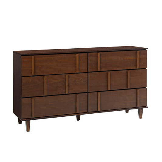 Walker Edison Contemporary Detailed 6-Drawer Solid Wood Dresser, 60 Inch, Walnut-T - WoodArtSupply