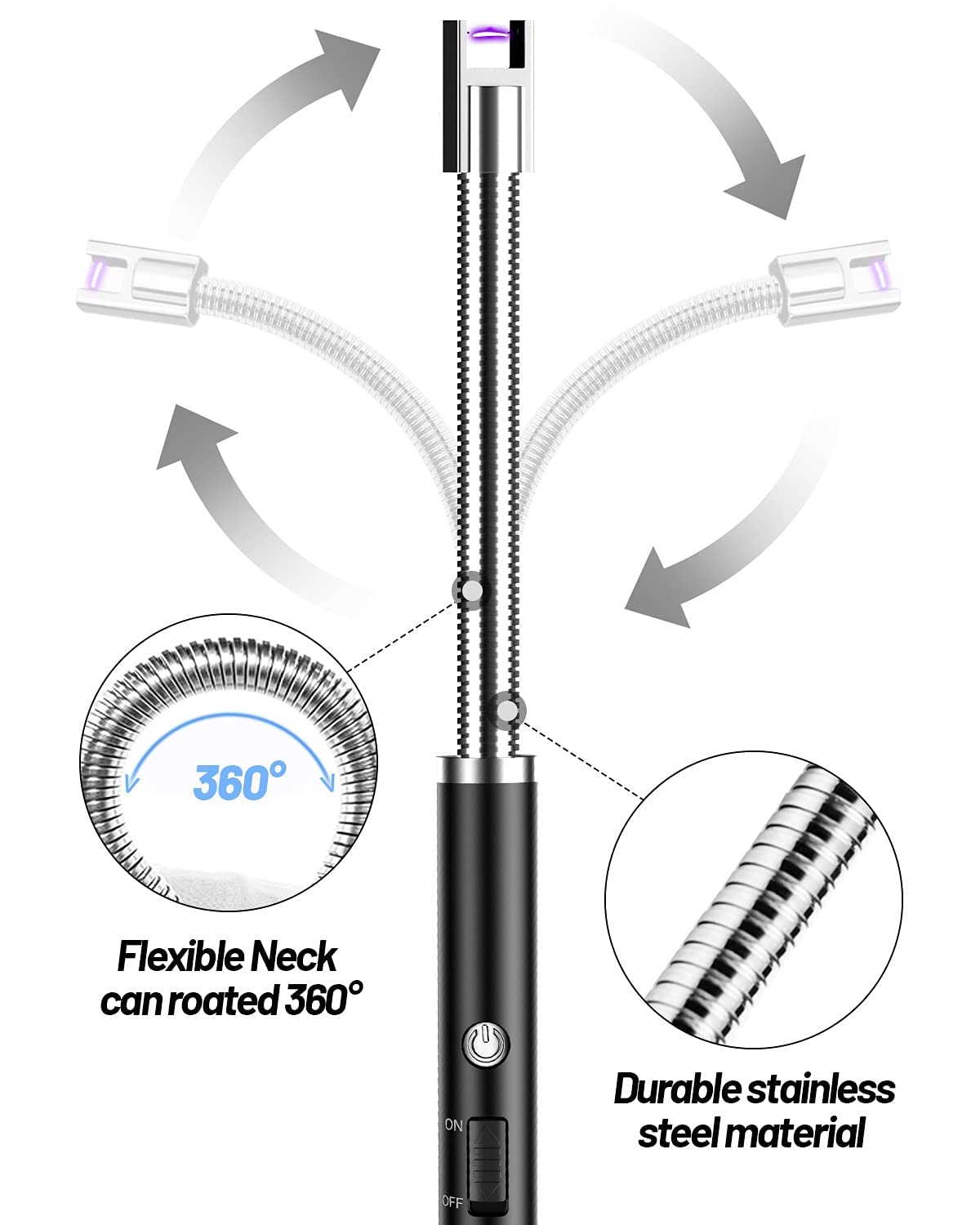 VEHHE Candle Lighter, Electric Rechargeable Arc Lighter with LED Battery Display Long Flexible Neck USB Lighter for Light Candles Gas Stoves Camping Barbecue VEHHE