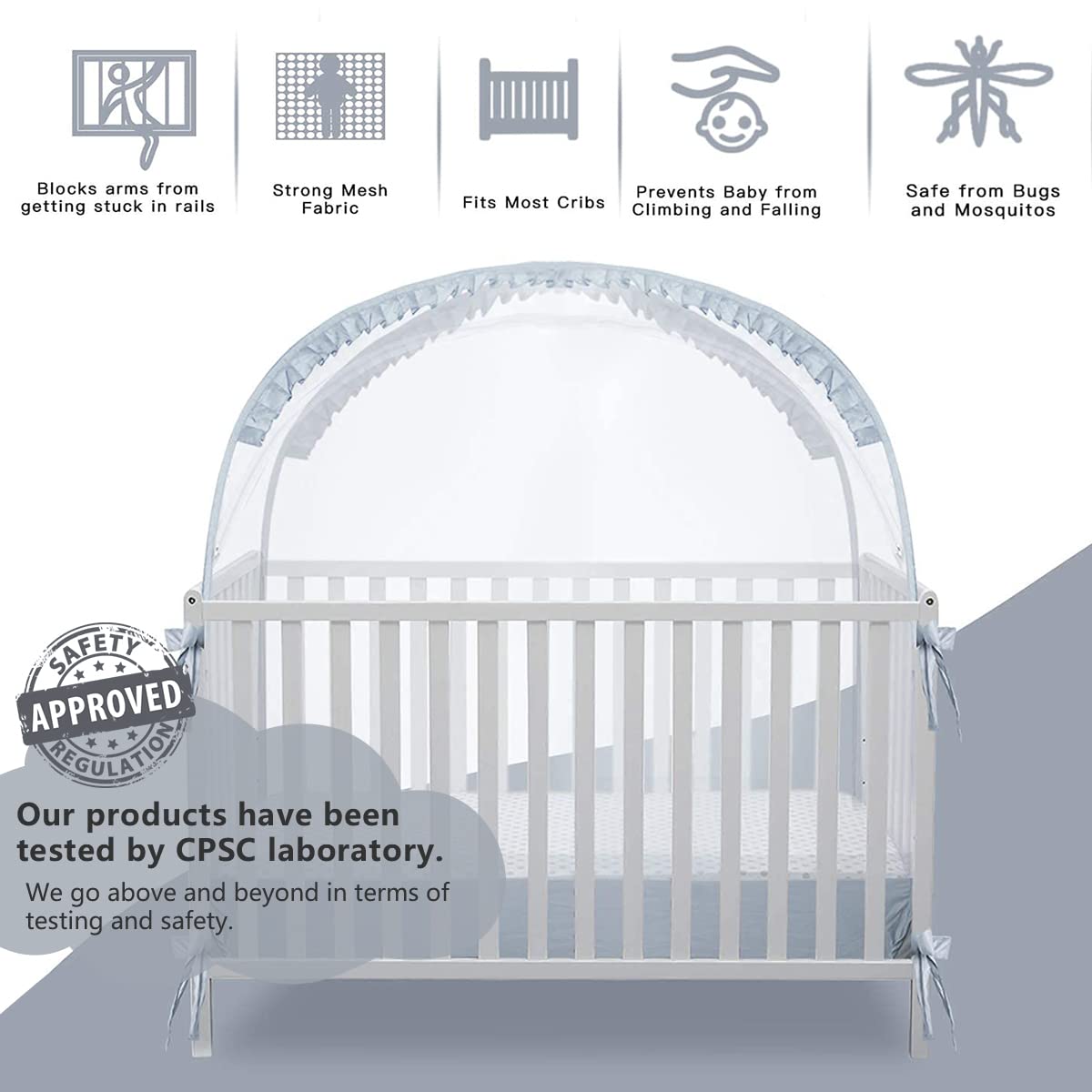 L RUNNZER Baby Crib Tent Crib Net to Keep Baby in, Pop Up Crib Tent Canopy Keep Baby from Climbing Out (55.2" L x 27.6" W x 51.6" H) L RUNNZER