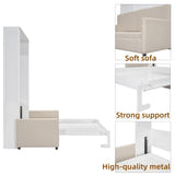 Merax Queen Size Murphy Bed, Foldable Cube Cabinet Platform Bedframe with Sofa, Wooden Slat Support for Guest Room, Study, Office, White Merax