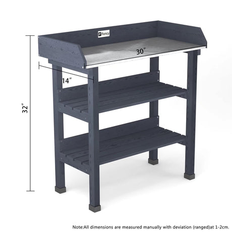 Elevens Potting Bench Tables Outdoor, Potting table Garden Work Station Metal Tabletop Solid Wood Planting Bench with 2 Tier Storage Open Shelf (4 Feet/Grey) Elevens