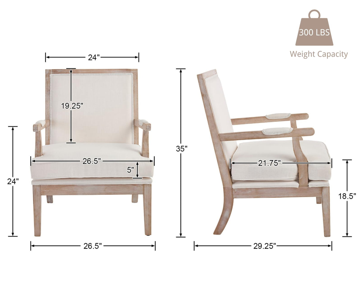 chairus Farmhouse Linen Accent Chair for Living Room, Upholstered Reading Chair with Solid Wood Frame Lounge Arm Chair with High Back for Bedroom, Reception Room, Waiting Room, Beige chairus