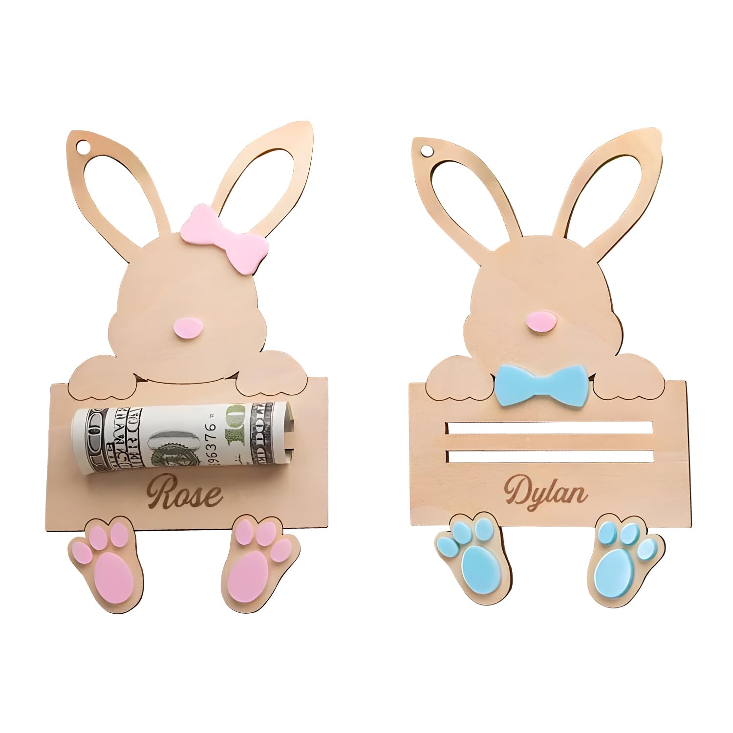 Easter Personalized Money Gift Holder - Bunny Money Holder Easter Gift Card Money Holder for Boys Girls, Hanging Easter Gift Card Holder Gifts - WoodArtSupply