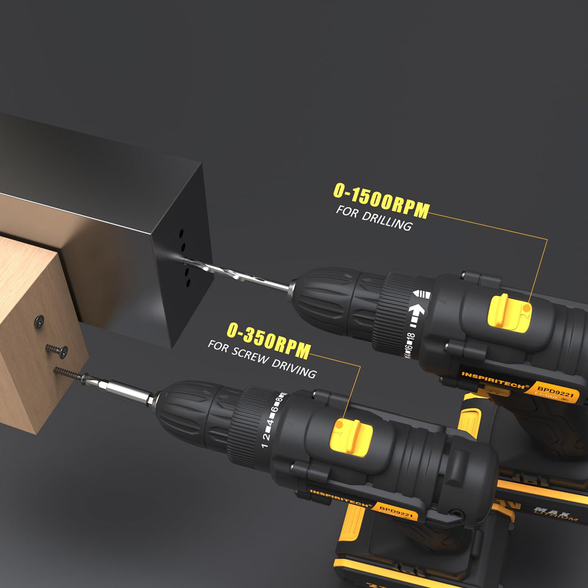 INSPIRITECH 21V Cordless Drill with 2 Batteries and Charger,3/8-Inch Keyless Chuck Power Drill Set,2 Variable Speed Electric Drill Driver, 19 Torque Setting with Drill/Driver Bits… INSPIRITECH