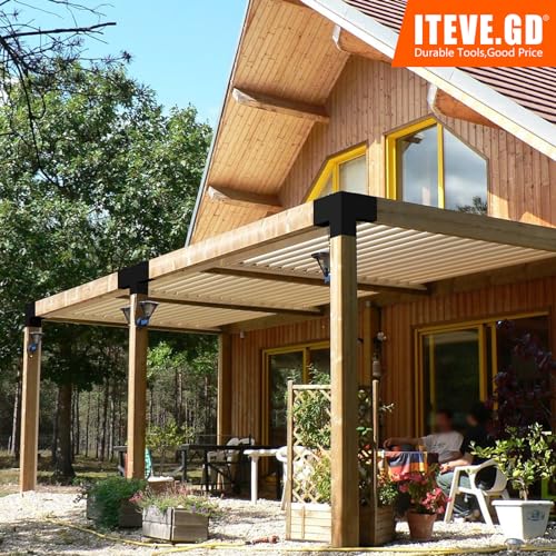 ITeVe.GD 3-Way Pergola Kit,3-Way T-Shape Flat Pergola DIY Brackets for 6 x 6 (Actual:5.5"x5.5") Lumber for Patio Pergola,Log Cabin Gazebo W/Hardware - 1 Pack… ITeVe.GD