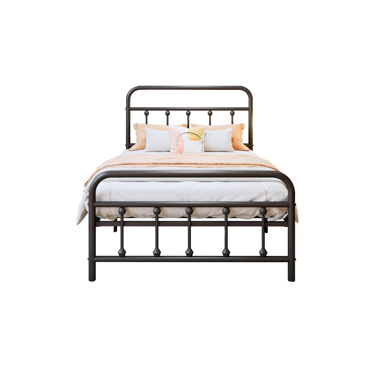 Vengarus Metal Bed Frame,Twin Size Bed Frame with Headboard,Structurally Stable, Heavy Duty Steel Slat Supported,Under Bed Storage,No Box Spring Needed,14 Inch,Black Vengarus