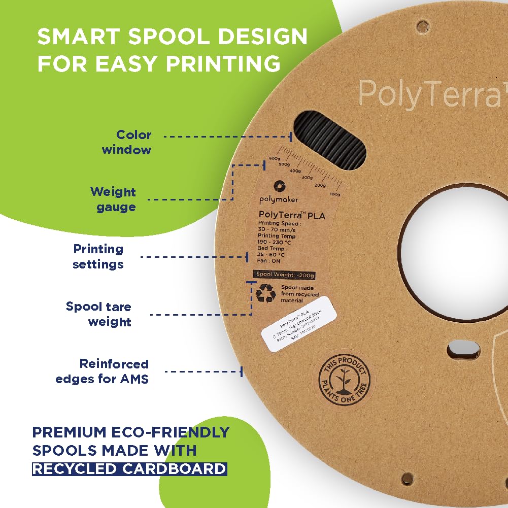 Polymaker Matte PLA Filament Fossil Grey 1.75mm 1kg 3D Printing Filament, PolyTerra 3D Printer PLA Filament POLYMAKER
