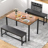 VECELO 3-Piece 63" Extendable Kitchen Table with Benches/Chairs, Modern Breakfast Dinette/Dining Room Set for 4/6/2, Small Space Saving Design, Easy Assembly VECELO