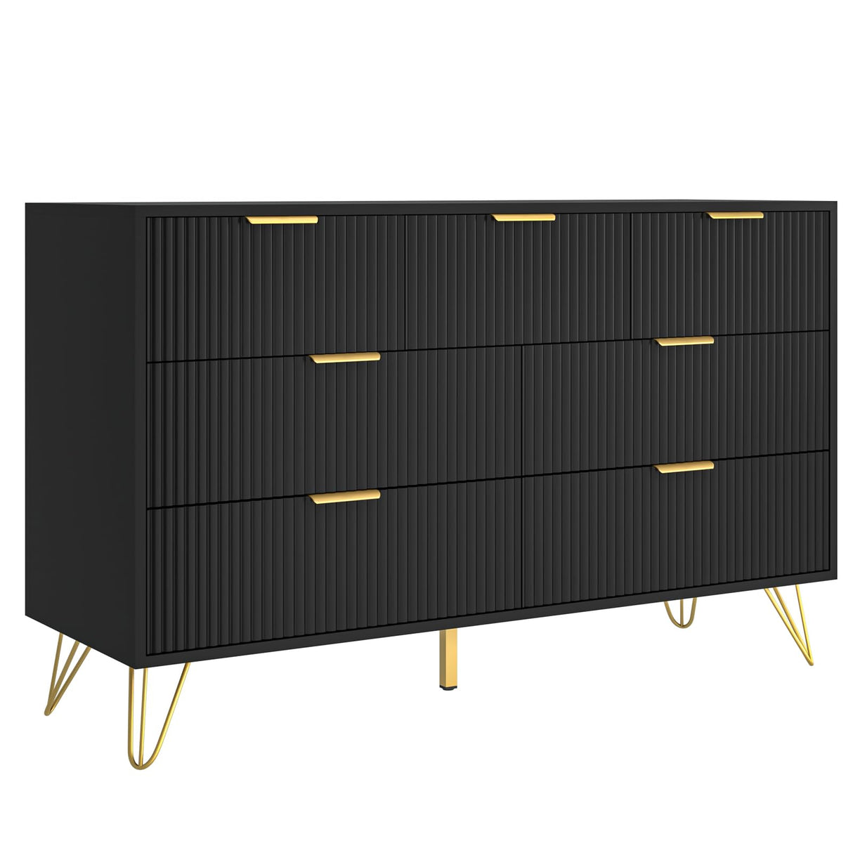 LYNSOM Dresser for Bedroom, Modern 7 Drawer Black Dresser with Metal Handles and Wide Drawer, Wood Chest of Drawers for Living Room LYNSOM