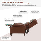 HULALA HOME Genuine Leather Recliner Chair, Traditional Manual Pushback Comfy Seating for Living Room, Thick Cushion & Solid Wood Legs, Wingback Recliner with Nailhead Trim, Brown HULALA HOME