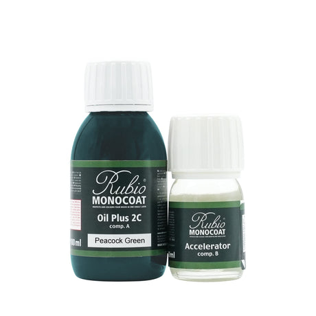 Rubio Monocoat Wood Stain & Finish 65 ft² - Peacock Green | Oil Plus 2C | Quick-Dry, Eco-Friendly Linseed Wood Oil for Indoor Use, Includes Accelerator (Part B) | Protector | 130 ml Rubio Monocoat