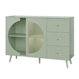 FACBOTALL Coffee Bar Cabinet with Fluted Glass Door, Modern Cream Style Buffets & Sideboards with Wine Glass Rack, Buffet Cabinet with Storage for Dining Room, Living Room, Green FACBOTALL