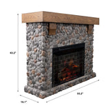 Country Living Glenbrook 55 Inch Oak Wood Mantel with Cast Stone River Rock Surround & 28" Smart Electric Fireplace | Works with Remote, Wi-Fi App, Alexa and Google | LED Multi-Flame Options Country Living