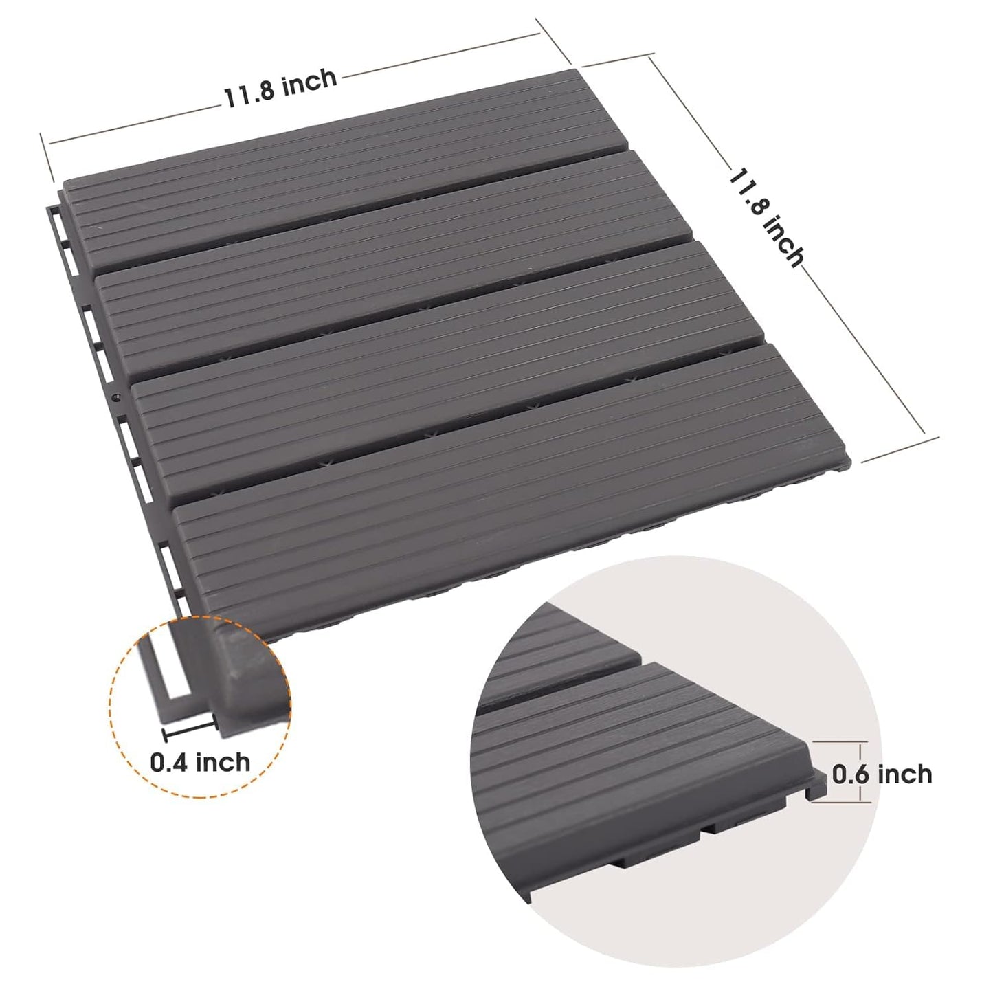 Interlocking Deck Tiles, 12 PCS 12” x 12” Patio Tiles Waterproof Plastic Outdoor Flooring Covering All Weather for Walkway Front Porch Poolside Balcony Backyard, Gray