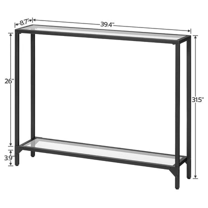 HOOBRO 39.4" Black Console Table, Tempered Glass Sofa Table, Modern Entryway Table, Narrow Couch Table, Metal Frame, for Living Room, Hallway BK04XG01