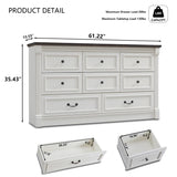 Aitjunz Farmhouse 8 Drawers Dresser for Bedroom, 61" Wide Wood Rustic Chest with Roman Column, Large Storage Dressers Organizer with Two Different Drawer Sizes for Bedroom, Living Room, Hallway, White Aitjunz