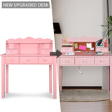 FUNKOCO Home Office Furniture Writing Desk,Computer Work Station with Detachable Hutch,5 Drawers(Pink) FUNKOCO
