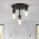 Feanron Farmhouse Flush Mount Ceiling Light, Black 3-Light Hallway Light Fixtures Ceiling with Clear Glass Shades, Light Fixtures Ceiling Mount for Kitchen Living Room Foyer, E26 Base Feanron