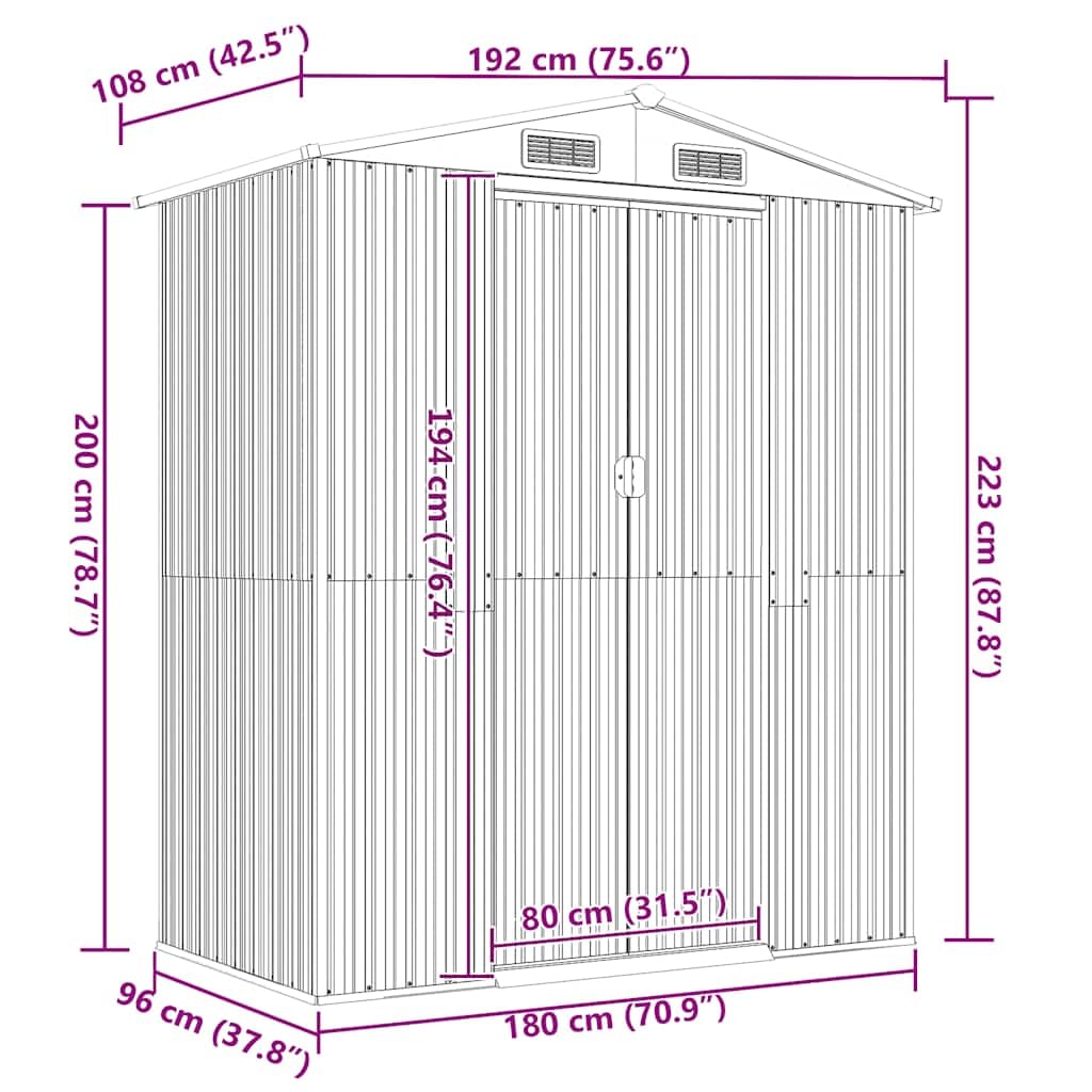 vidaXL Galvanized Steel Garden Shed - Durable Outdoor Storage for Garden Tools and Equipment - Easy Access Gate in Green 75.6"x42.5"x87.8" vidaXL
