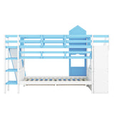 Harper & Bright Designs Twin Over Twin Bunk Bed with Stairs and Slide, Solid Wood Bunk Bed Frame with Storage Drawers and Bookshelf, for Kids Teens Girls Boys (Blue) Harper & Bright Designs