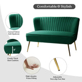TINA'S HOME Contemporary Velvet Loveseat Sofa, Upholstered Loveseat Couch with Golden Metal Legs, Small Tufted 2-Seat Sofa Armless Love Seat for Living Room, Bedroom, Apartment Small Spaces, Green TINA'S HOME