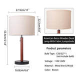 Mid Century Table Lamp,Walnut Wood Finish Table Lamps, Modern Mid Pull Chain Switch Bedside Lamps for Night Stands, Desk Lamp for Beding Room,Living Room,Reading Lamp with E26 Base,Linen LampShade HonoDing