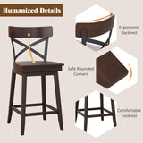 COSTWAY Swivel Bar Stool Set of 2, 24 Inch Ergonomic Counter Height Chairs with Open X Back & Footrest, 2PCS Vintage Wooden Barstools for Kitchen COSTWAY