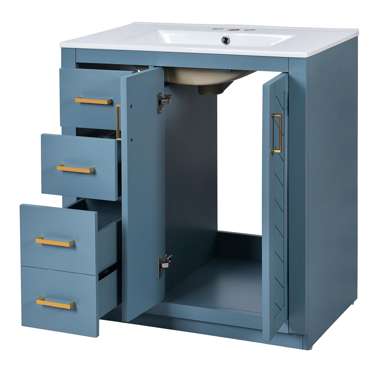 Merax Herringbone Single Sink Bathroom Vanity, Freestanding 30" Modern Bathroom Vanity Storage Cabinet with 3 Drawers and 2 Doors, Solid Wood Frame Merax