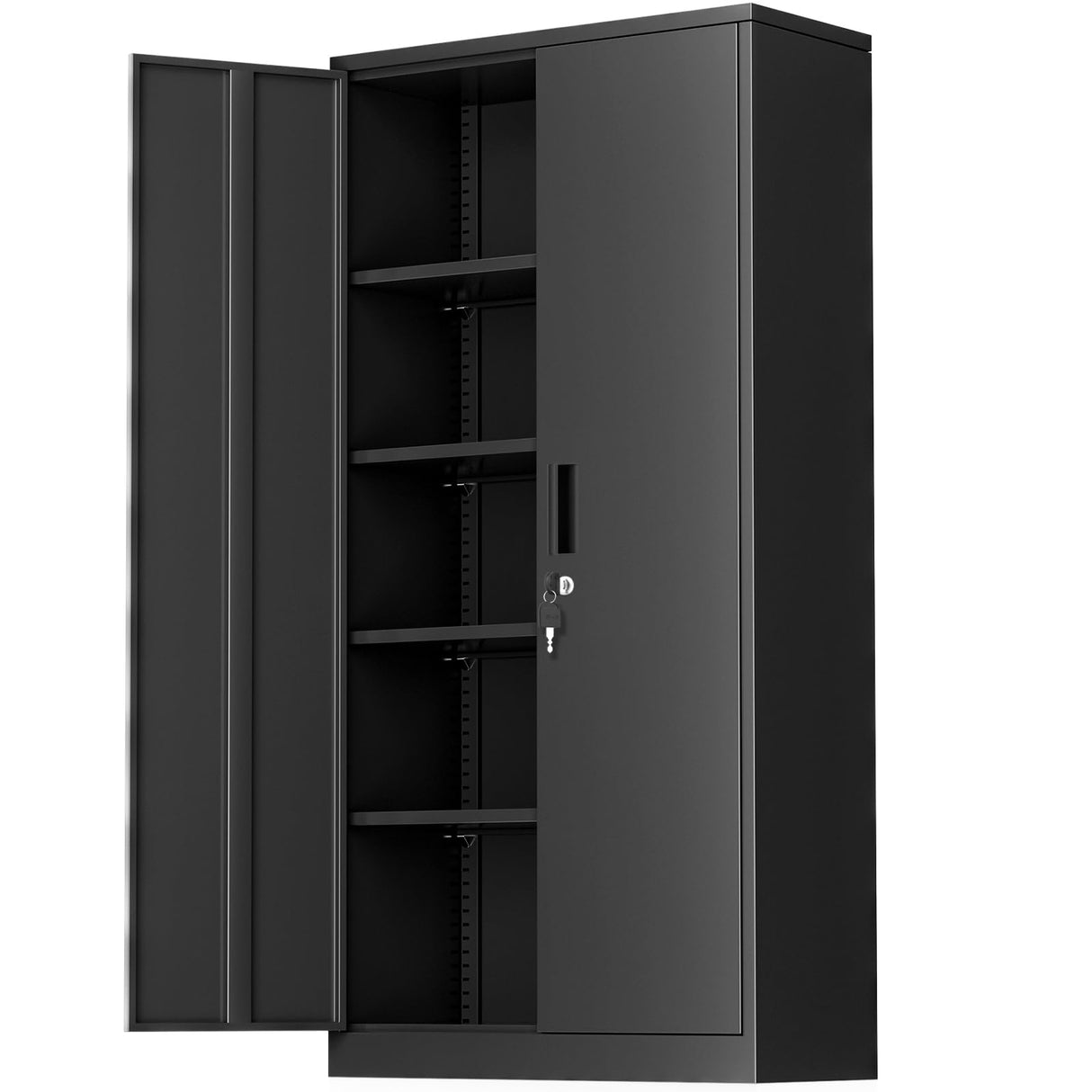 Greenvelly Metal Garage Storage Cabinet with Locking Doors, Black 72" Steel Storage Cabinet, Lockable Metal File Cabinet with Adjustable Shelves for Home Office, Garage, School Greenvelly