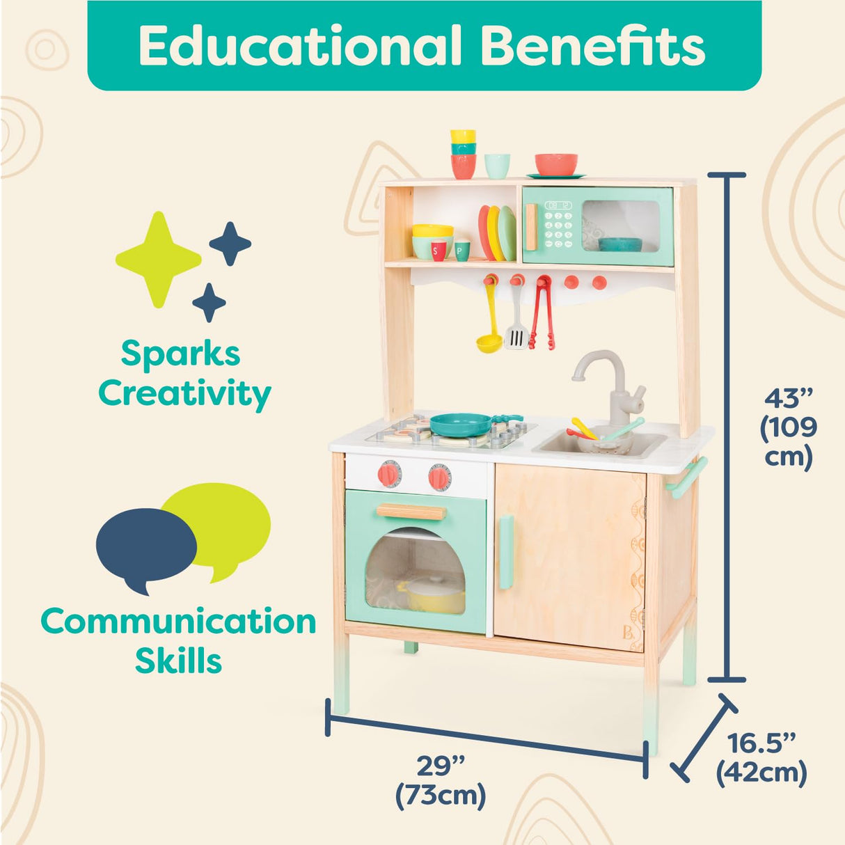 B. toys- Mini Chef Kitchenette- Pretend Play Wooden Play Kitchen – Kitchen for Kids – Kitchen Play Set & Accessories – (20+ Pcs)- 3 Years + B. toys