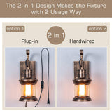 Rustic Wall Light, 2-in-1 Oil Rubbed Bronze Vintage Wall Light Fixtures Plug in Industrial Glass Shade Lantern Lighting Retro Lamp Metal Wall Sconce for Home Bedroom Dining Room Cafe(2 Pack) Yisuro